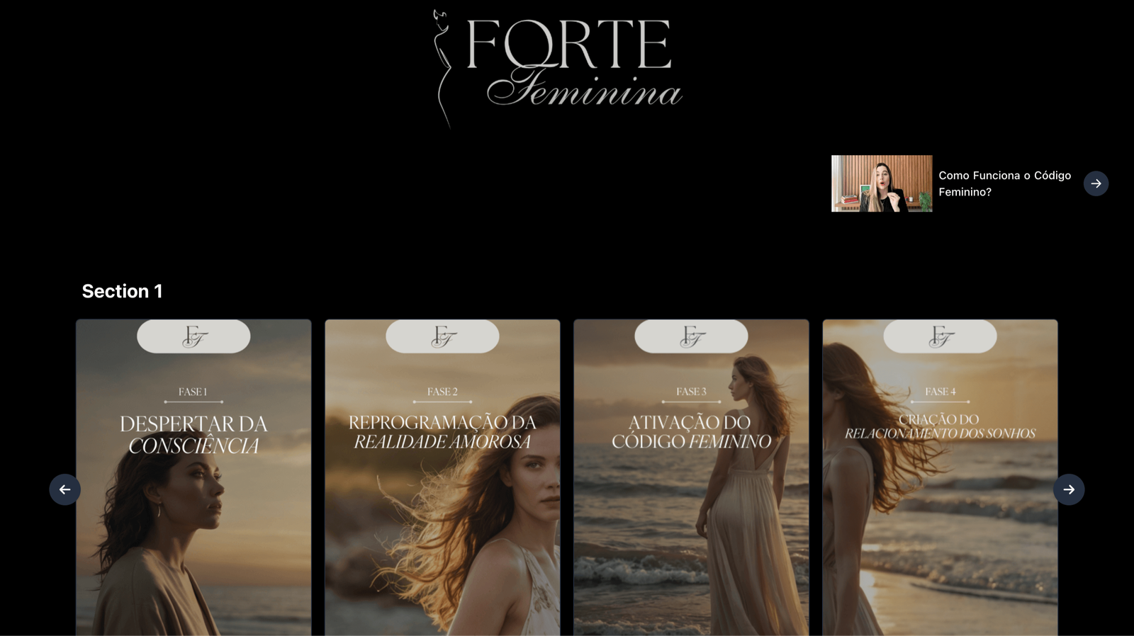 Prévia da área de membros do Forte e Feminina com as 4 fases do método
