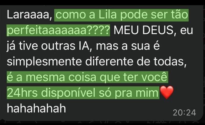 Print de depoimento: aluna elogia a LILA e diz que é como ter a Lara disponível 24 horas