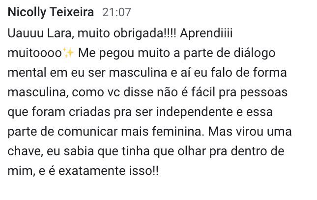 Print de depoimento: Nicolly Teixeira conta que aprendeu a se comunicar de forma mais feminina