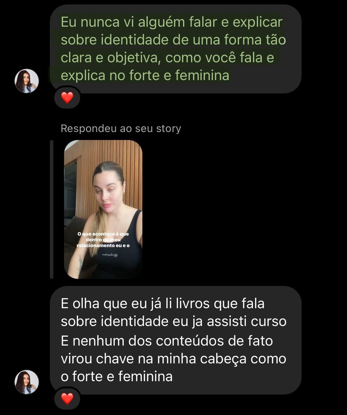 Print de depoimento: aluna diz nunca ter visto ninguém explicar identidade com tanta clareza