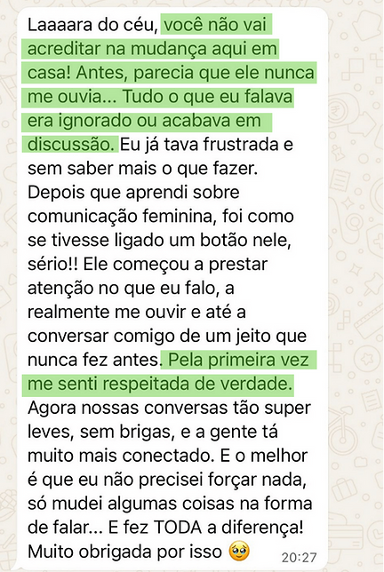Print de depoimento: Leticia Barros aplica os ensinamentos do curso nos atendimentos com suas clientes